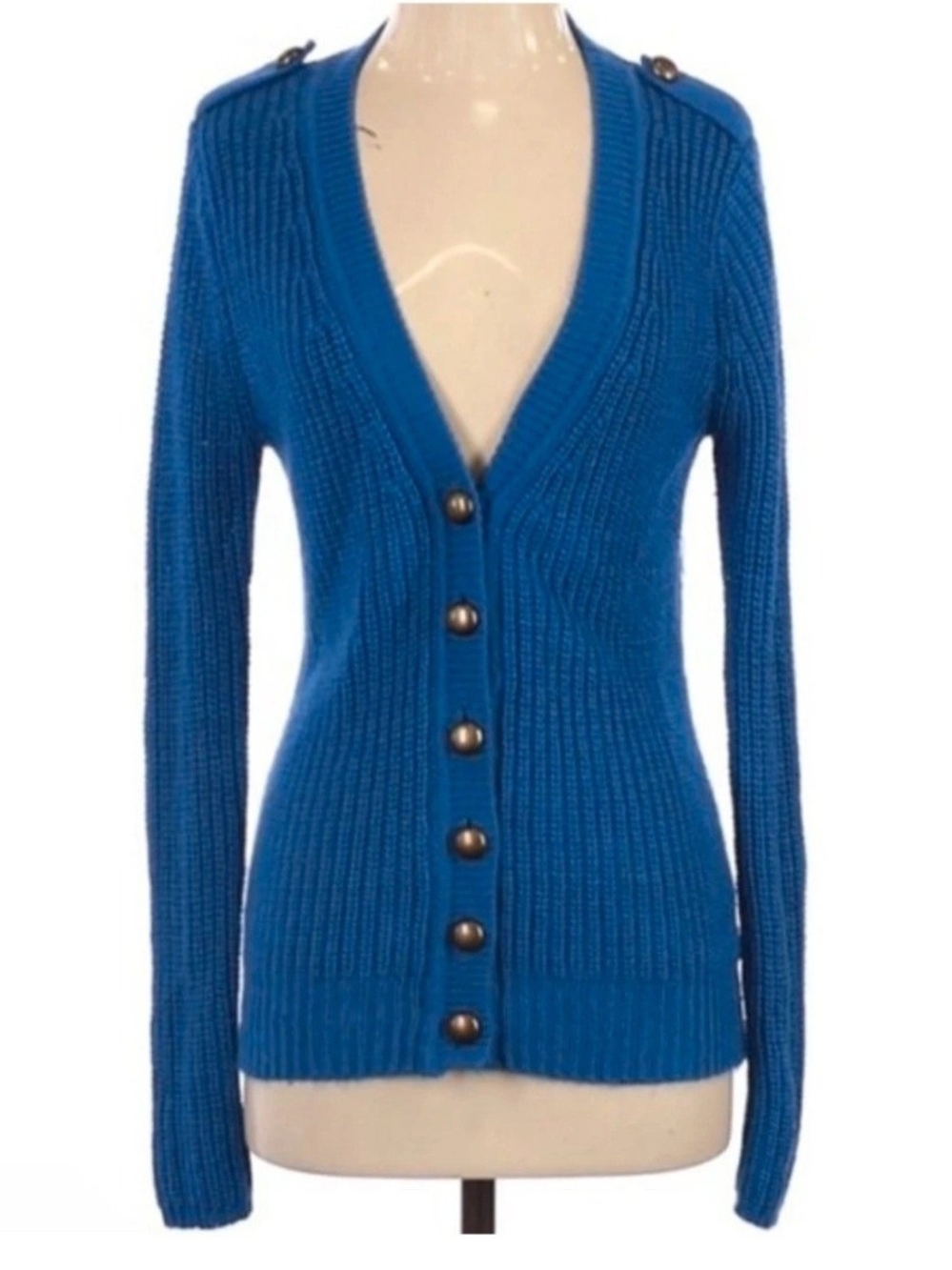 Everly for Francesca's Cobalt Blue Ribbed Button-Front Wool Blend Cardigan